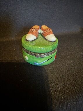 Vintage Golf Theme Porcelain Trinket Box, Shoes Lid, Decorative Collectible